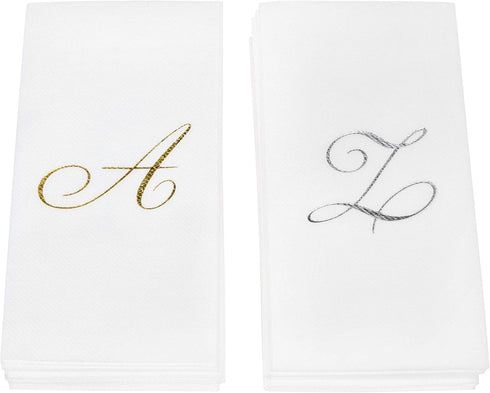 AH AMERICAN HOMESTEAD Disposable Hand Towels, 50 Count Bathroom Essentials, Monogrammed Napkins, Silver