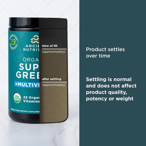 Ancient Nutrition Organic SuperGreens and Multivitamin Powder with Probiotics, 25 Servings for Digestive Support