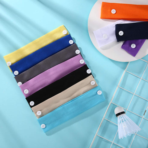 WILLBOND 16 Pieces Headbands with Buttons for Mask, Non Slip Wide Nursing Headbands for Women