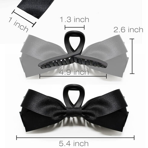 Sizobi 2Pcs Bow Claw Clips, Bow Hair Clips for Women, Satin Big Hair Bows Black White, Large Claw Clips with Bow for Thick Thin Curly Hair, Aesthetic Coquette Hair Accessories for Women Girls Adult