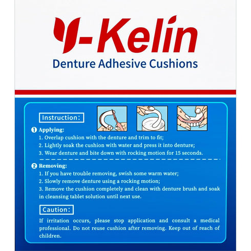 Y-Kelin Lower Denture Adhesive Cushions, Adhesive-Free Pads for Sore Gums, 30 Strips
