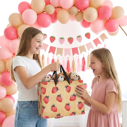 Strawberry Birthday Gift Bag for Girls Sweet Berry Gift Wrap Bags with Handle Tissue Paper Card Strawberry Wrapping
