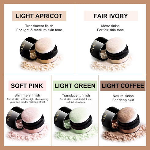 Lightweight Setting Powder - Loose Finishing Powder with Soft Mushroom Puff & Mirror, Waterproof Matte Finish, 0.28 Oz