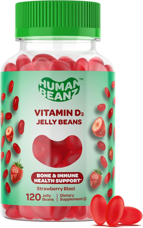Vitamin D3 Jelly Bean Gummies for Adults, 2000 IU Vitamin D, Nutritional Vegetarian Supplements, 120 Strawberry Blast