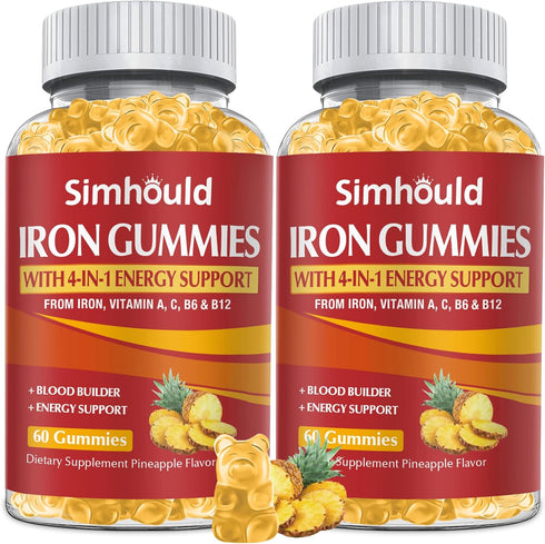 2 Pack Vegan 80MG Iron Supplement Gummies for Women & Men - Vitamin A, C, B for Adults & Kids - Blood Builder & Energy