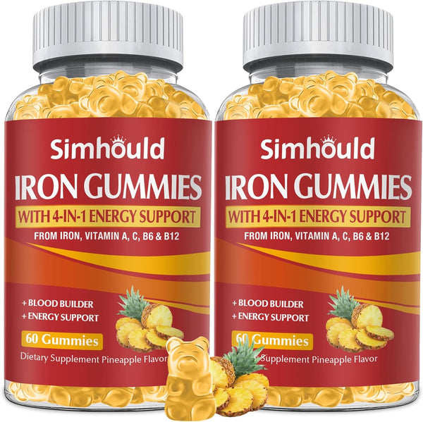 2 Pack Vegan 80MG Iron Supplement Gummies for Women & Men - Vitamin A, C, B for Adults & Kids - Blood Builder & Energy
