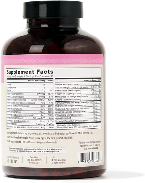 NatureWise Hair Skin and Nails Vitamin, 270 Softgels - Biotin 5000mcg, Hyaluronic Acid, Vitamins C, B Complex, D, A, E
