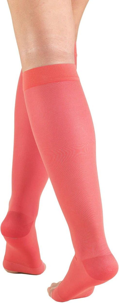 Truform Sheer Compression Stockings - 15-20 mmHg Women's Knee High Length, Open Toe, 20 Denier, Pink, 2X-Large