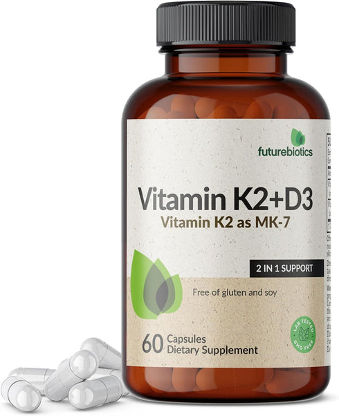 Futurebiotics Vitamin K2 (MK7) with D3 Supplement - Non-GMO Formula - 5000
