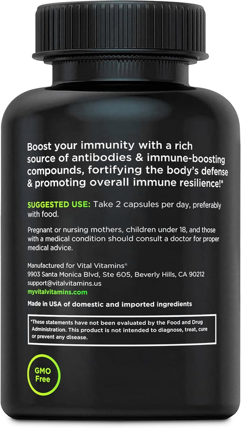 Vital Vitamins Colostrum Supplement - Grass-Fed Bovine from First Milking - 60 Capsules - 30% IgG Immunoglobulins