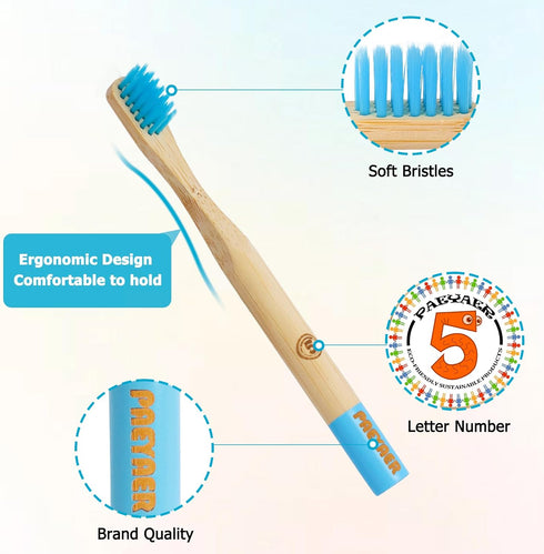 New Kids Bamboo Toothbrushes, 6 Pack, Organic Soft Bristle Biodegradable Children's Toothbrushes (Ages 3-12, Multicolor)