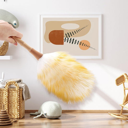 Feather Duster: Lambswool Duster with Solid Wooden Handle, Anti-Static Washable Reusable Small Hand Duster for Home