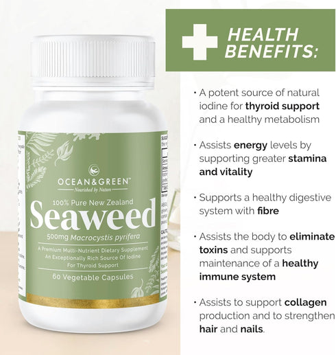 Seaweed Kelp Supplements from New Zealand | 100% Pure Organic & Natural - Multi-Nutrient & Thyroid Support - 60
