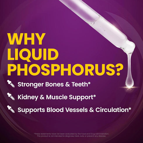 Liquid Phosphorus Supplements - Ionic Phosphorus from Ortho Phosphoric Acid for Healthy Bones & Teeth - 1.67 fl oz,