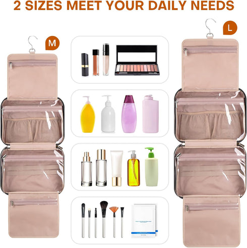 Women's Travel Toiletry Bag, Hanging Makeup Organizer for Accessories and Full-size Toiletries in Medium Black