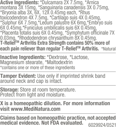 T-Relief Extra Strength Arthritis, Arnica +12 Relieving Natural Pain Medicines Help Ease Soreness, Stiffness, Aches &