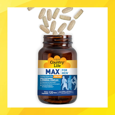 Country Life Max for Men Multivitamin: Iron-Free, 120 Vegetarian Tablets for Energy, Heart & Men's Health