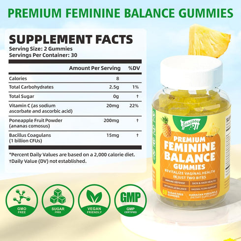 Gummies Immune Gummies Immune 120 Count Premium Feminine Balance for Women's Health, Hawaiian Pineapple Support pH