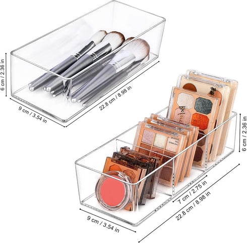 JessLab Acrylic Organizer, 2PK Cube Sections Makeup Organizer for Drawer, Makeup Organizer for Vanity, Countertop, Bathroom, Kitchen and Cabinet Storage(1+3 Compartment) by JessLab
