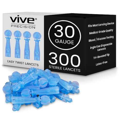 Vive Easy-Twist Lancets, 300 Count 30 Gauge Disposable Finger Pricker Needle Pen for Diabetes Testing