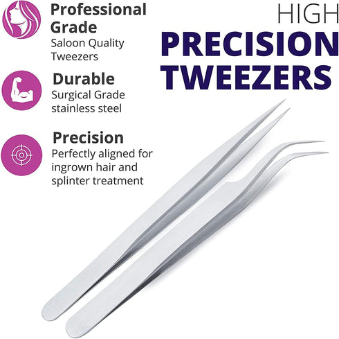 Sivote Eyelash Tweezers, 2-Pack, Stainless Steel Lash Tweezers for Eyelash Extensions, Matte Silver
