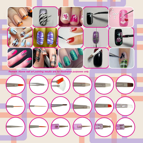 Nail Art Brushes 20pc Kit Set with Roll-Up Pouch, Dotting Pens, Marbling Detailing, Best for Nail Art and Facial