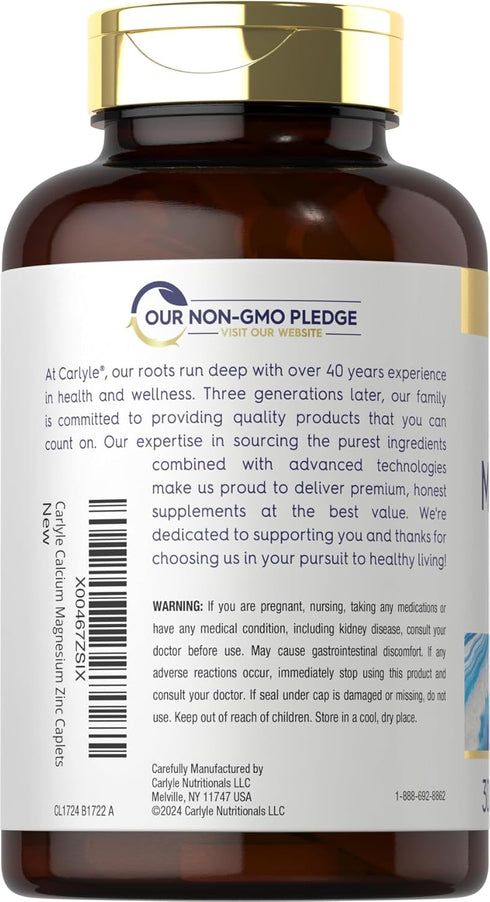 Carlyle Calcium Magnesium Zinc, 300 Caplets, Vegetarian, Non-GMO, Gluten Free Supplement
