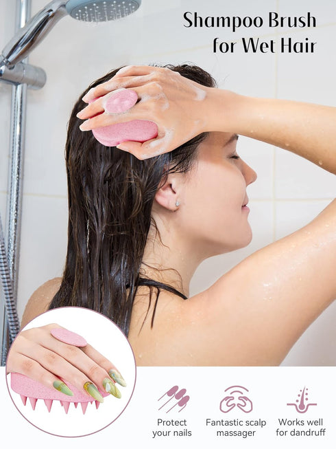 HEETA Scalp Massager 2 Pack Pink & Green Soft Silicone Bristles for Hair Growth and Dandruff Relief