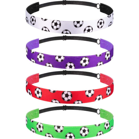 SATINIOR 4 Pieces Non-slip Soccer Headband for Girls, Adjustable Football Hairband, Sport (Red, Purple, White, Green)