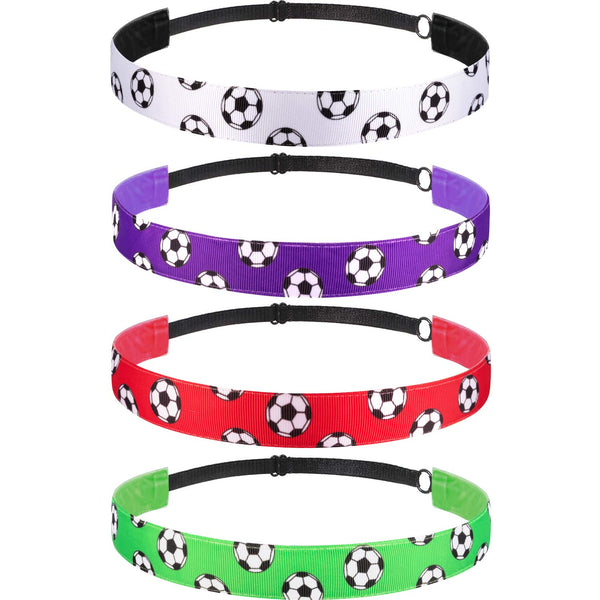 SATINIOR 4 Pieces Non-slip Soccer Headband for Girls, Adjustable Football Hairband, Sport (Red, Purple, White, Green)