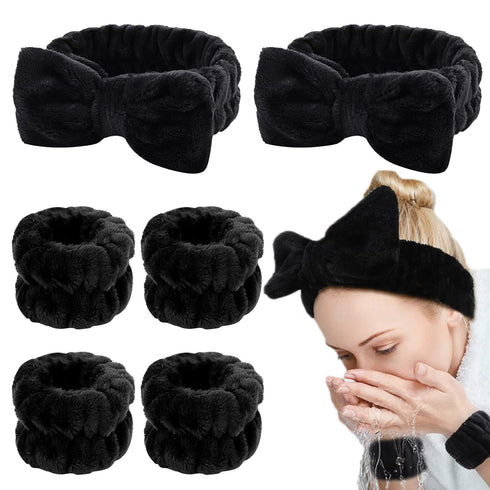 WHAVEL 6PCS Spa Headband and Wristband Set - Face Wash Headband and Makeup Skincare Wrist Bands