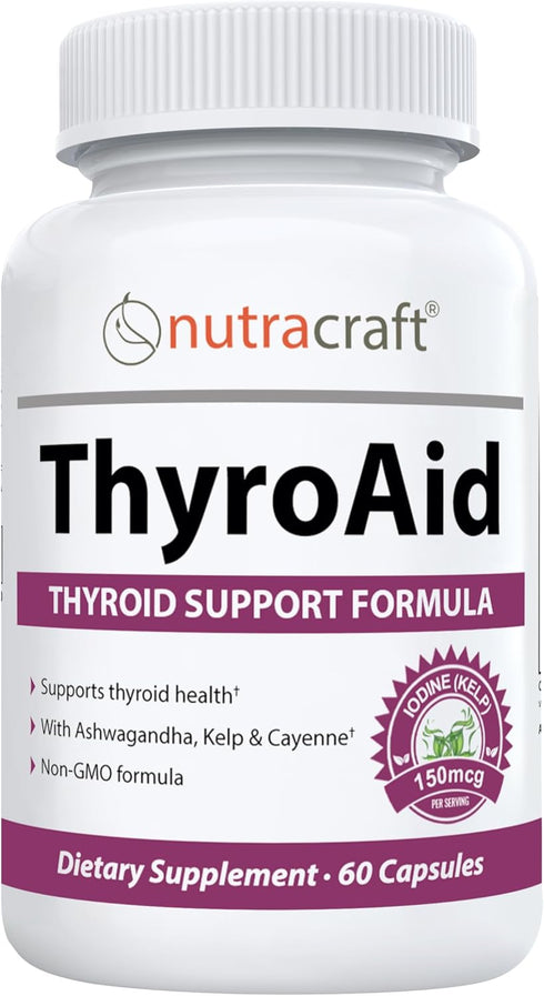 ThyroAid #1 Thyroid Support Supplement | Natural Herbal Formula with Iodine (Kelp), Ashwagandha, L-Tyrosine & More | 60