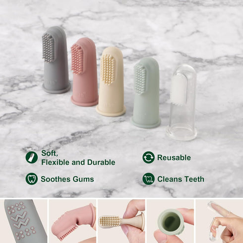haakaa Silicone Baby Finger Toothbrush, Oral Care for Infants, Soft Food Grade Silicone, 0 Months+, 2 Pack, Blush
