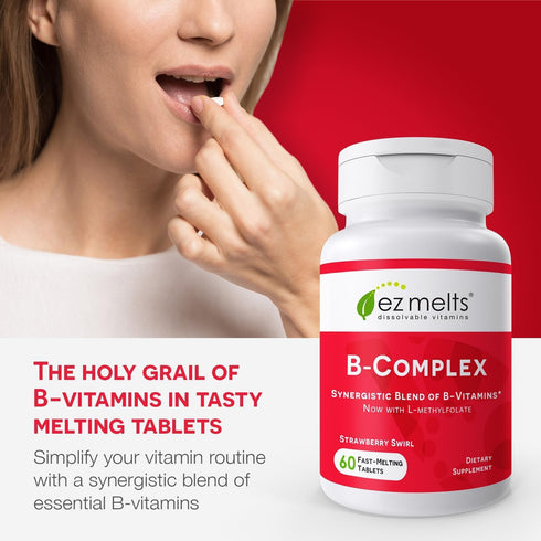 EZ Melts Dissolvable Vitamin B-Complex, Sugar-Free, 2-Month Supply, with Methyl B12 and Methyl Folate