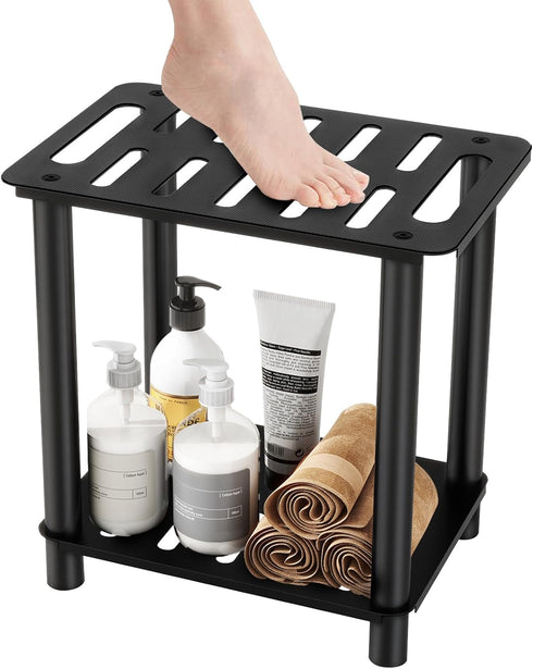 Shower Stool for Inside Shower, Shower Bench Stool with Storage Shelf, Stainless