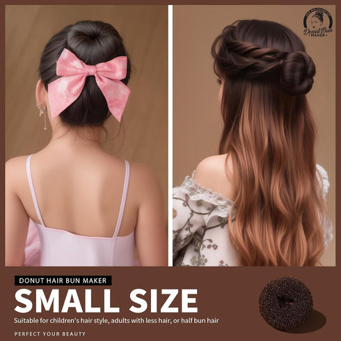 Teenitor Hair Bun Maker for Kids Girls, 4pcs Brown Ballet Buns in 4 Sizes