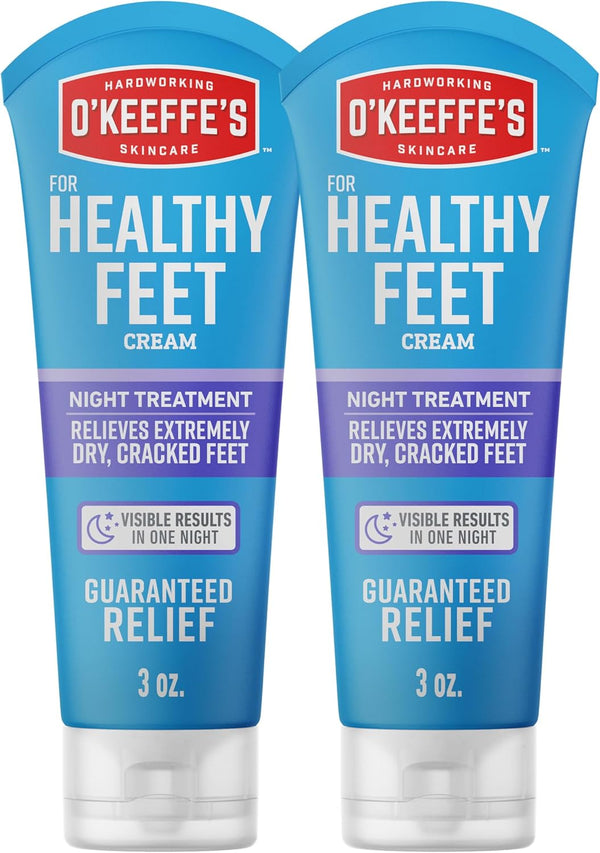 O'Keeffe's for Healthy Feet Night Treatment Foot Cream, 3 oz Tube (2 Pack) for Cracked Dry Feet