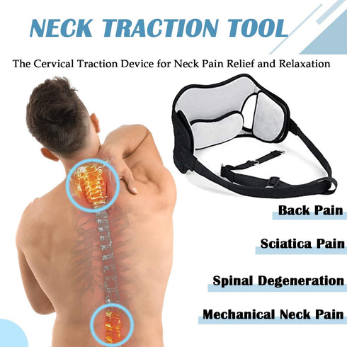 Neck Traction Device for Neck Pain Relief - Portable Neck Stretcher Strap for Spine Chiropractic Decompression,