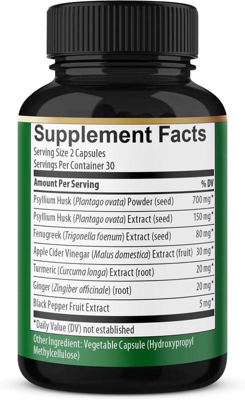 BMVINVOL Psyllium Husk Fiber Supplement with Fenugreek, Apple Cider Vinegar, Turmeric, Ginger, Black Pepper - 60