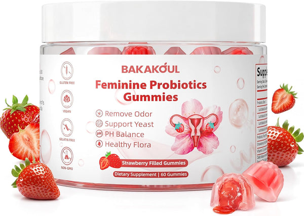 BAKAKOUL Feminine Balance Gummies for Women,Vaginal Probiotics Supports pH Balance, Digestive Health,Vegan,Gluten-Free,