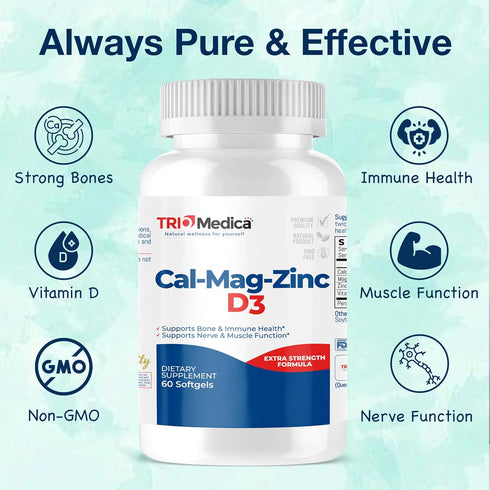 Cal-Mag-Zinc D3 Dietary Supplement, 60 Softgels, Immune, Bones & Teeth Support, Non-GMO, Vegan, Gluten Free