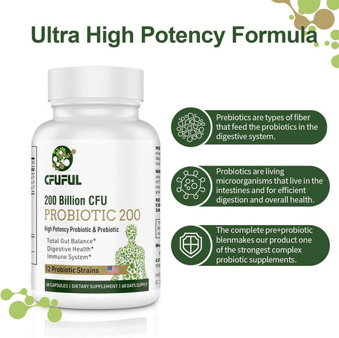 Probiotics for Women & Men - 200 Billion CFU, 12 Strains with 3 Organic Prebiotics for Digestive Health