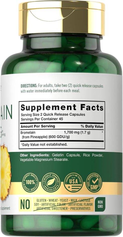 Carlyle Bromelain 1700 mg | 90 Capsules | Pineapple Enzyme Supplement | Non-GMO and Gluten Free