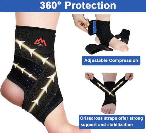 2PCS Adjustable Compression Ankle Brace for Men & Women, Breathable Support for Protection