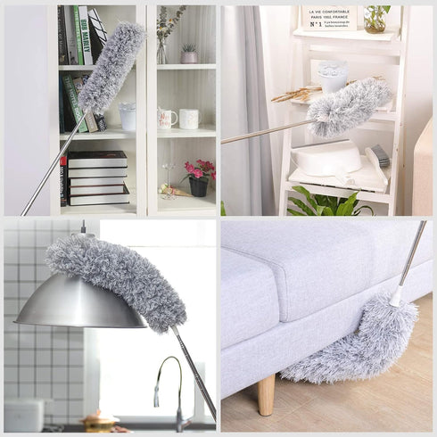 Microfiber Feather Duster, Extendable Cobweb Duster with 100 inches Pole, Washable & Lightweight for Cleaning