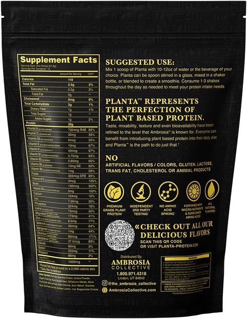 Ambrosia Planta Premium Organic Plant-Based Protein | Vegan & Keto Friendly | 14 Servings | Melted Chocolate