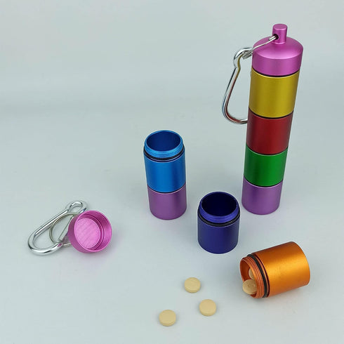 Small Portable Metal Pill Organizer Case Keychain, Waterproof Travel Pill Box Holder, Aluminum Alloy Container for