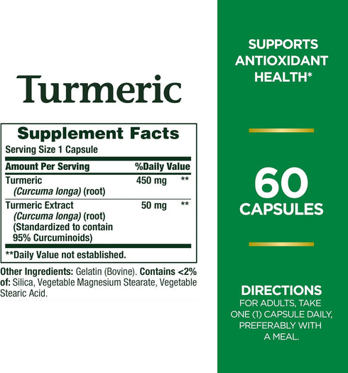 Nature's Bounty Turmeric Capsules, 450 mg Antioxidant Health, 60 Count