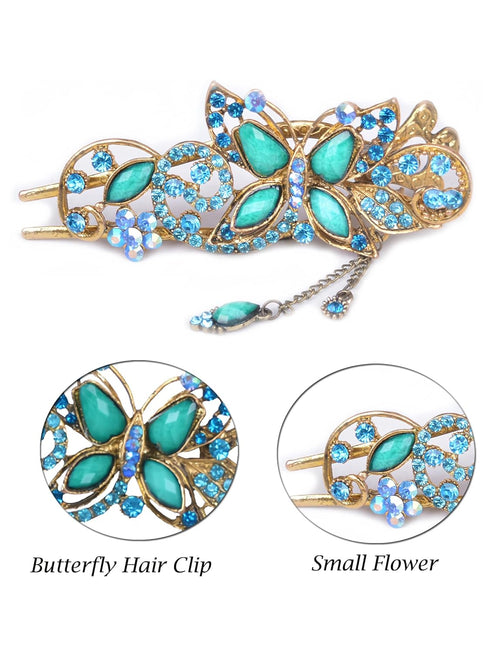 Women's Vintage Crystal Butterfly Hair Clip Head Wear - Beauty Tools (Blue)