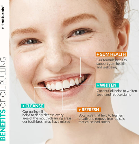artnaturals Coconut Oil Pulling (8oz) Set - Alcohol-Free Mouthwash with Tongue Scraper & Toothbrush for Fresh Breath